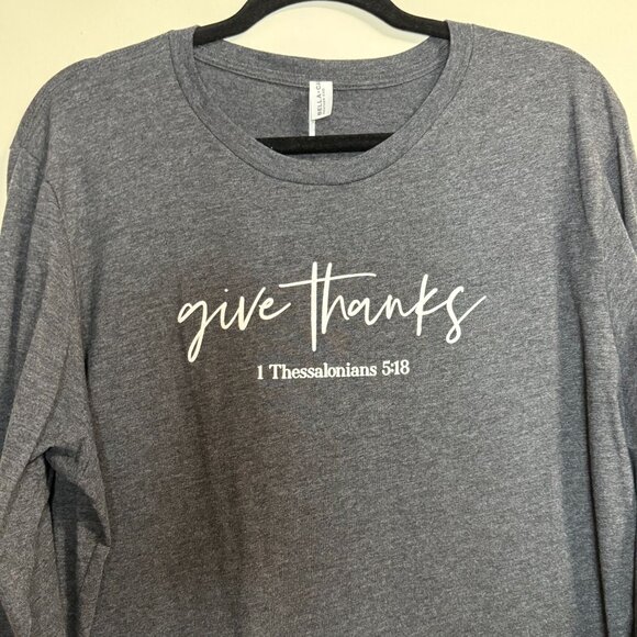 Bella + Canvas Long Sleeve Shirt "Give Thanks" 1 Thessalonians 5:18 Heather Gray - Picture 4 of 6